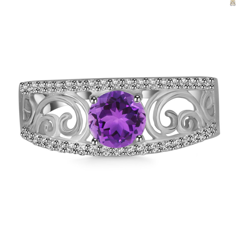 Amethyst & White Topaz Ring AMT-RDR-375.