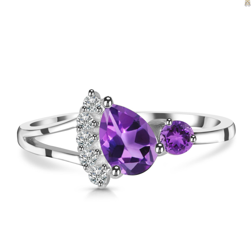 Amethyst & White Topaz Ring AMT-RDR-453.