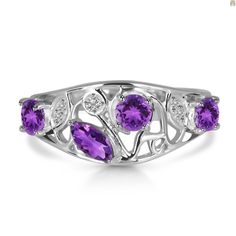 Amethyst & White Topaz Ring AMT-RDR-459.
