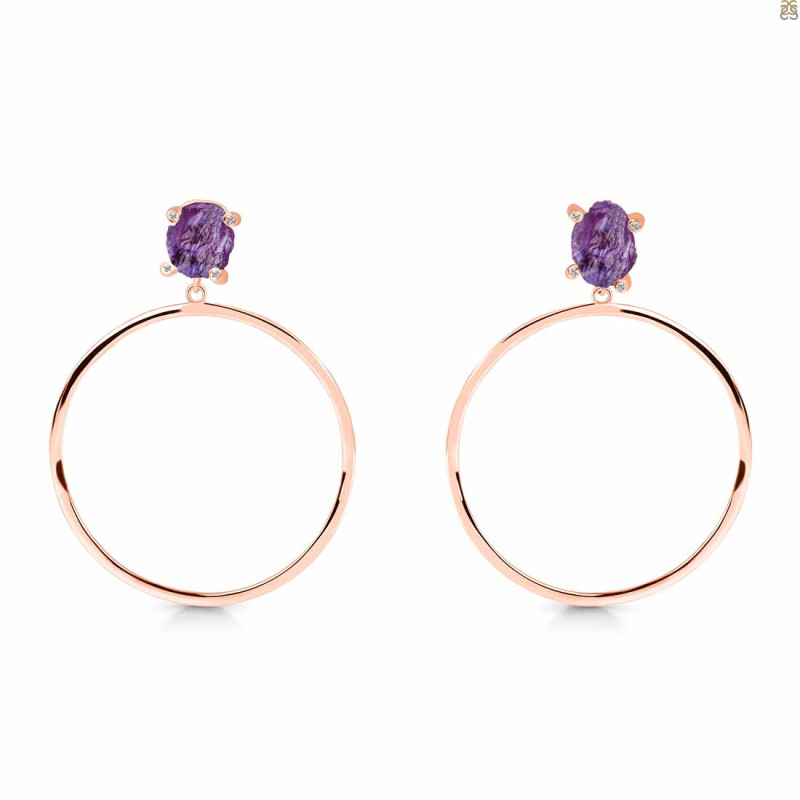 Amethyst  Raw Crystal & White Topaz Earring AMT-RE-59.