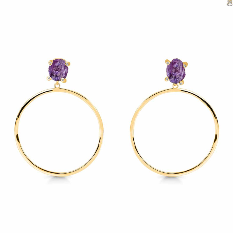 Amethyst  Raw Crystal & White Topaz Earring AMT-RE-59.