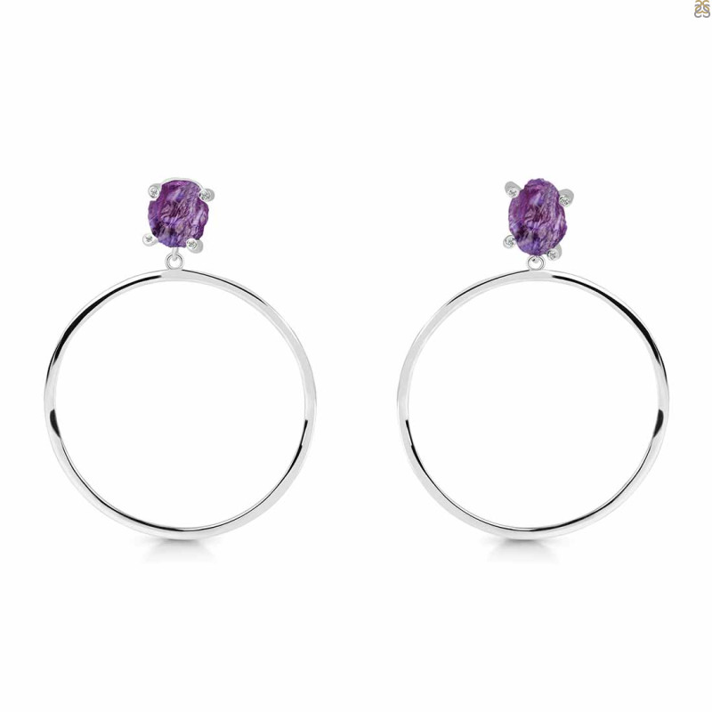 Amethyst  Raw Crystal & White Topaz Earring AMT-RE-59.