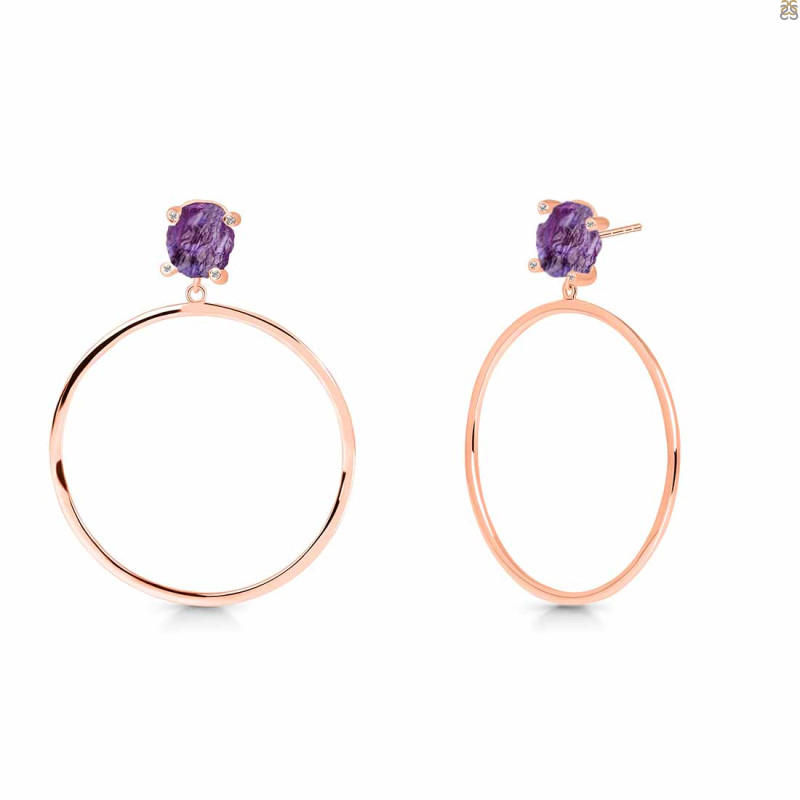 Amethyst  Raw Crystal & White Topaz Earring AMT-RE-59.