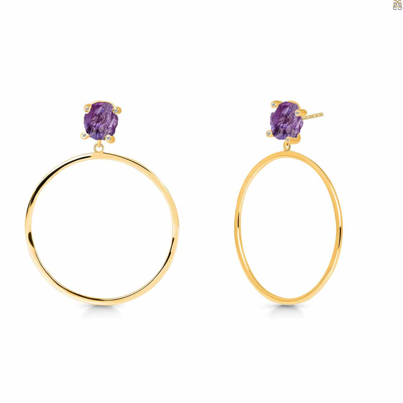 Amethyst  Raw Crystal & White Topaz Earring AMT-RE-59.
