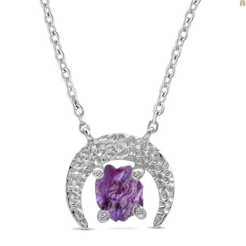 Amethyst Raw Crystal & White Topaz Necklace AMT-RN-67.