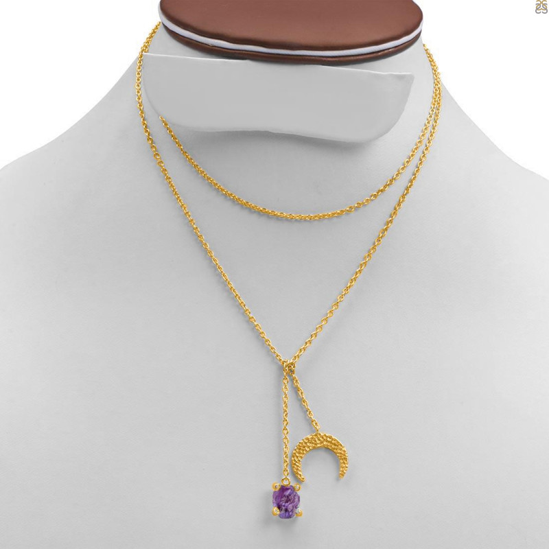 Amethyst Raw Crystal & White Topaz Necklace AMT-RN-71.
