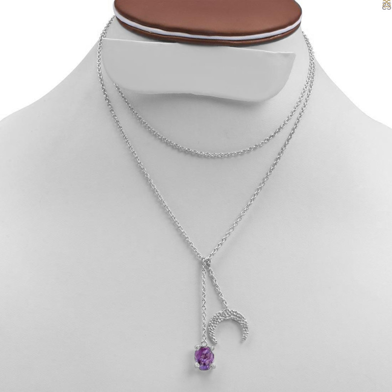 Amethyst Raw Crystal & White Topaz Necklace AMT-RN-71.