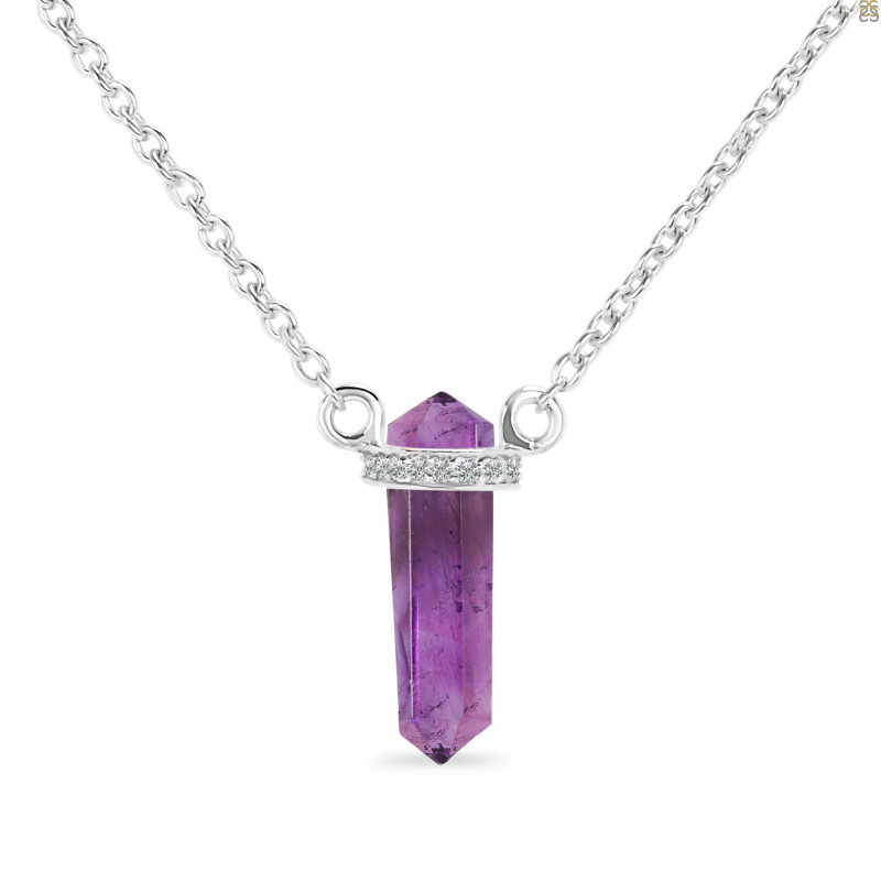 Amethyst & White Topaz Pencil Necklace AMT-RN-84.