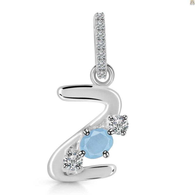 Aquamarine & White Topaz Alphabet Z Pendant AQM-RDA-104.