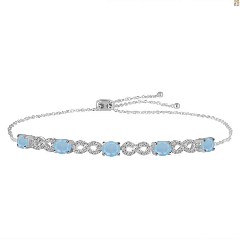 Aquamarine & White Topaz Bracelet With Adjustable Camera Lock AQM-RDB-126.