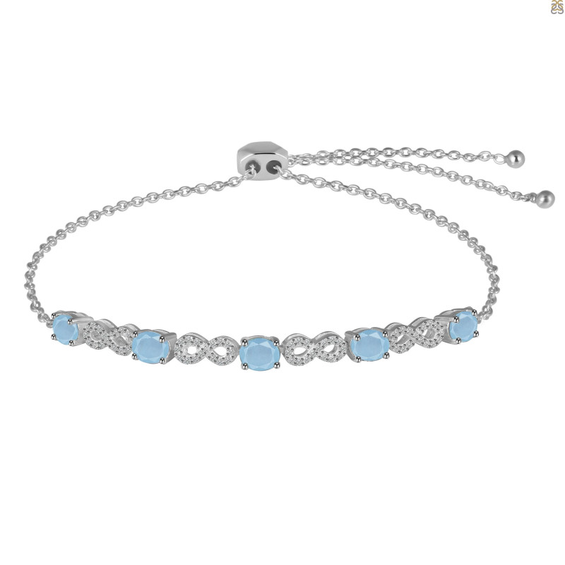 Aquamarine & White Topaz Bracelet With Adjustable Camera Lock AQM-RDB-126.