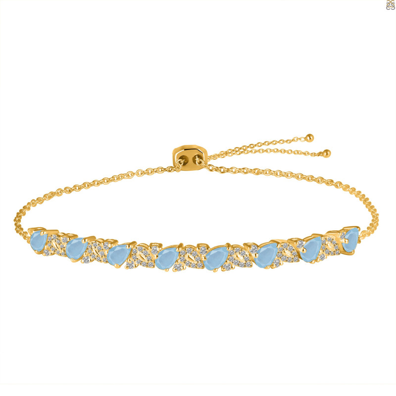Aquamarine & White Topaz Bracelet With Adjustable Camera Lock AQM-RDB-128.
