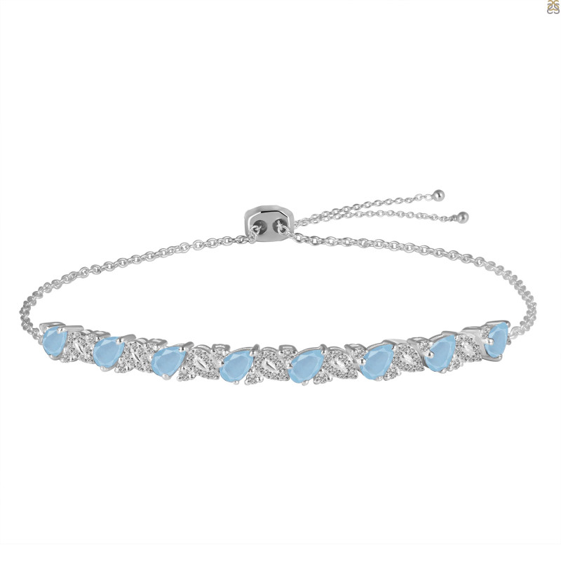 Aquamarine & White Topaz Bracelet With Adjustable Camera Lock AQM-RDB-128.