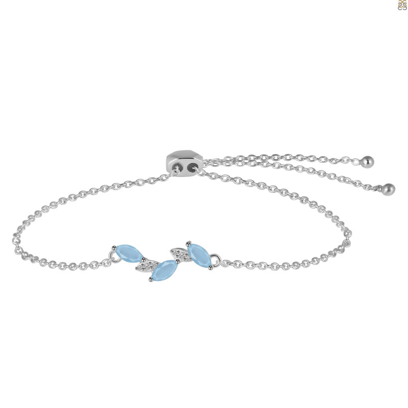 Aquamarine & White Topaz Bracelet With Adjustable Camera Lock AQM-RDB-143.
