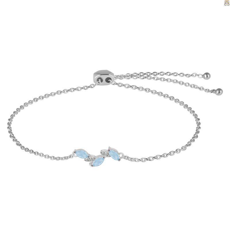 Aquamarine & White Topaz Bracelet With Adjustable Camera Lock AQM-RDB-143.