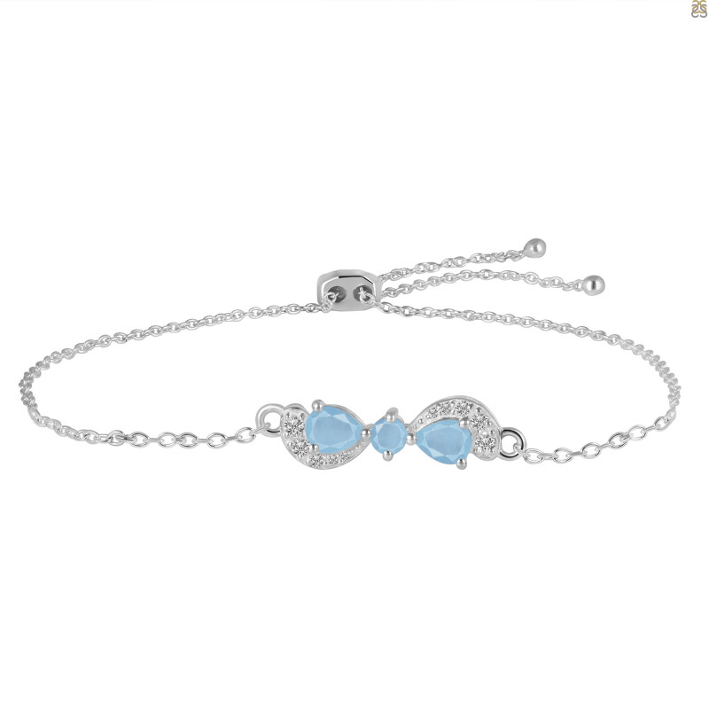 Aquamarine & White Topaz Bracelet With Adjustable Camera Lock AQM-RDB-145.