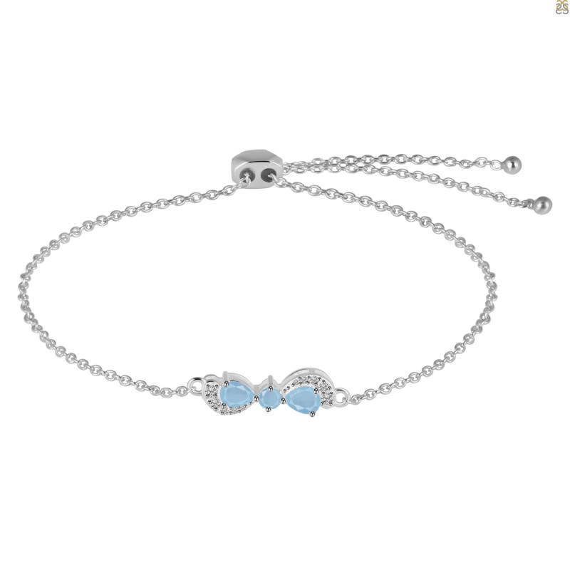 Aquamarine & White Topaz Bracelet With Adjustable Camera Lock AQM-RDB-145.
