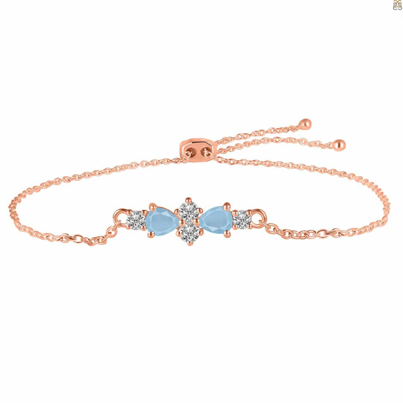 Aquamarine & White Topaz Bracelet With Adjustable Camera Lock AQM-RDB-146.