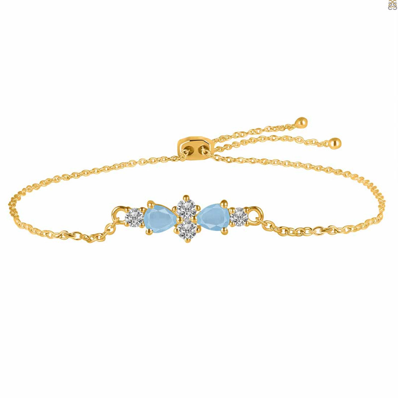 Aquamarine & White Topaz Bracelet With Adjustable Camera Lock AQM-RDB-146.