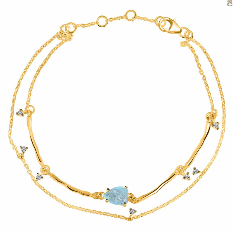 Aquamarine  Raw Crystal & White Topaz Bracelet AQM-RDB-168.