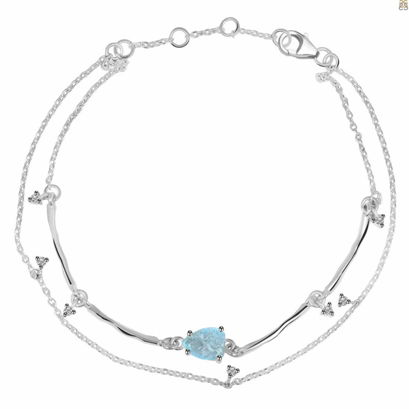 Aquamarine  Raw Crystal & White Topaz Bracelet AQM-RDB-168.