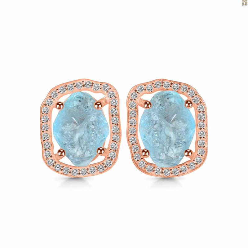 Aquamarine Raw Crystal & White Topaz Stud Earring AQM-RDE-1255.