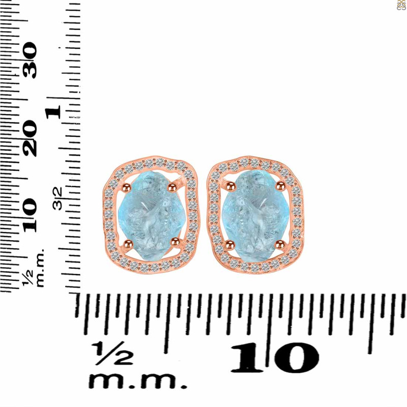 Aquamarine Raw Crystal & White Topaz Stud Earring AQM-RDE-1255.