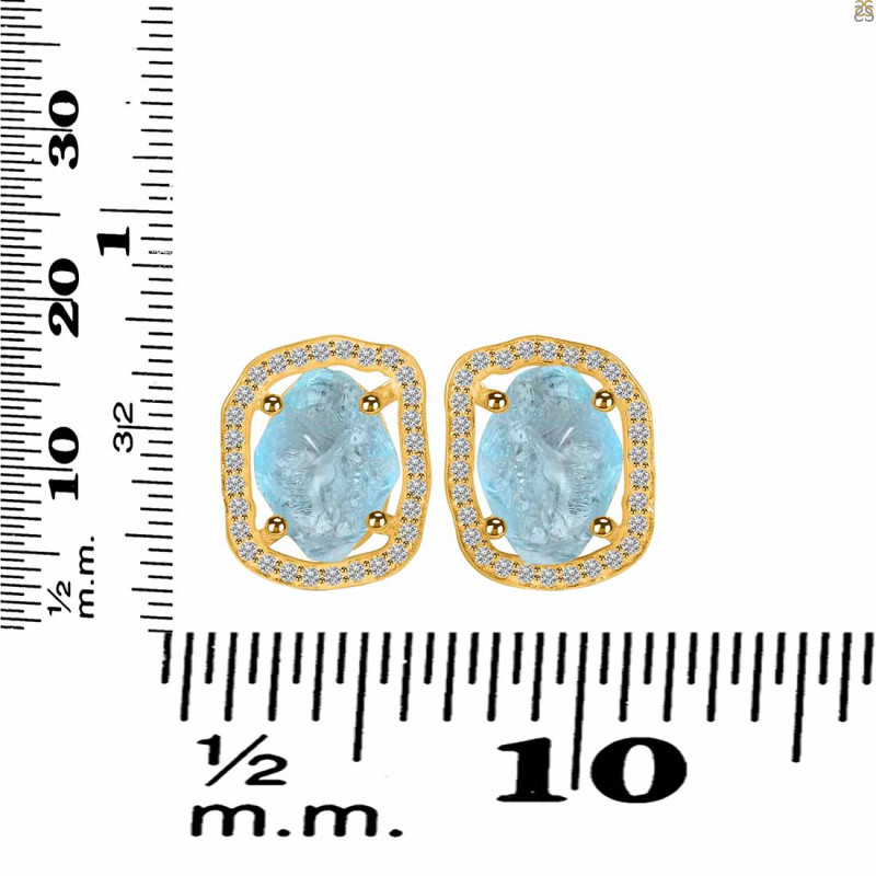 Aquamarine Raw Crystal & White Topaz Stud Earring AQM-RDE-1255.