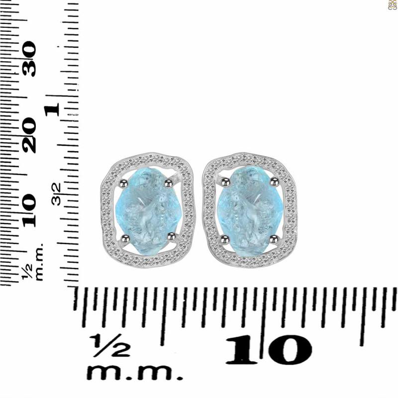 Aquamarine Raw Crystal & White Topaz Stud Earring AQM-RDE-1255.