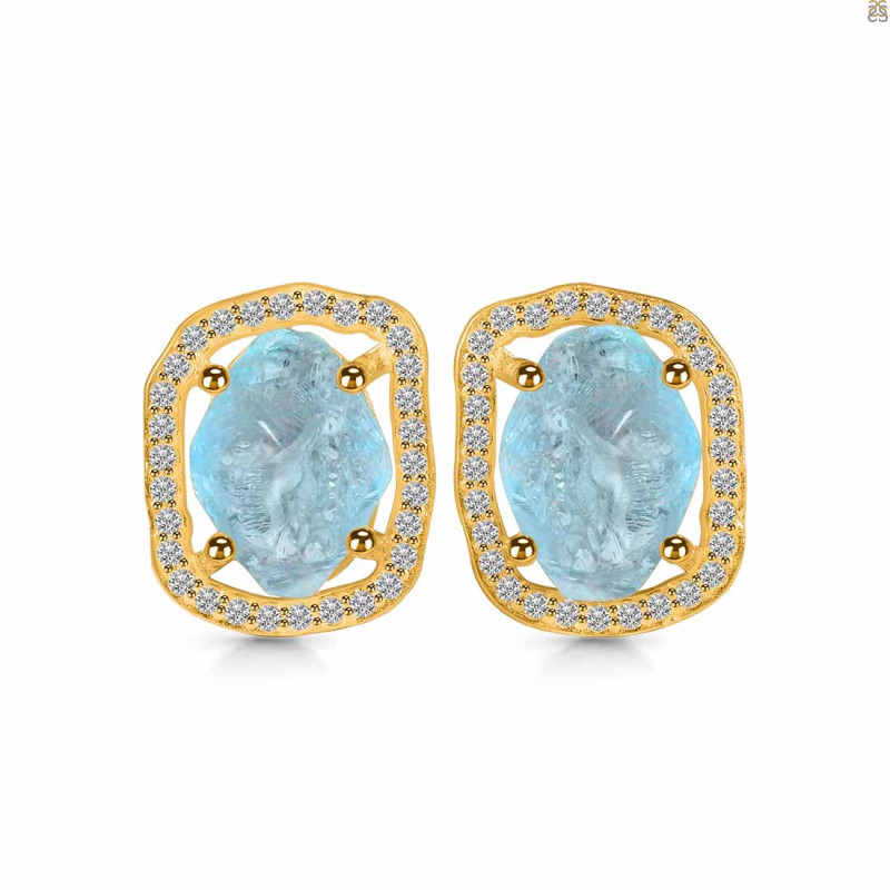 Aquamarine Raw Crystal & White Topaz Stud Earring AQM-RDE-1255.