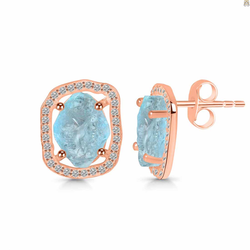 Aquamarine Raw Crystal & White Topaz Stud Earring AQM-RDE-1255.