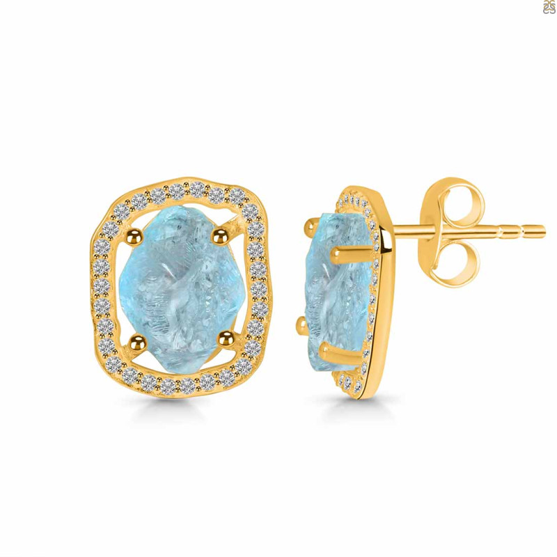 Aquamarine Raw Crystal & White Topaz Stud Earring AQM-RDE-1255.