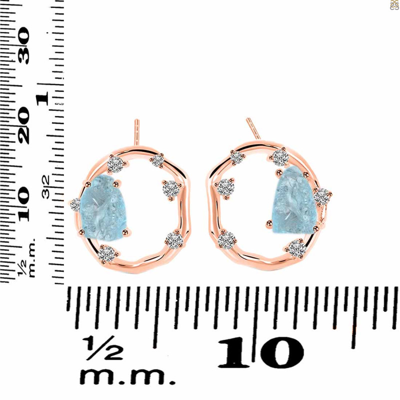Aquamarine Raw Crystal & White Topaz Stud Earring AQM-RDE-1461.