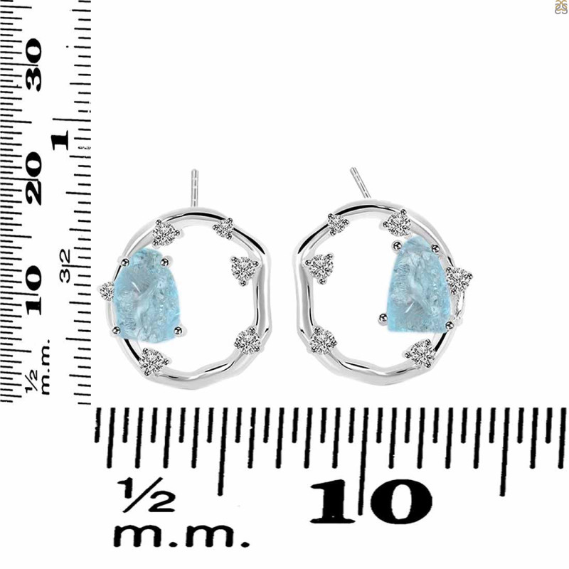 Aquamarine Raw Crystal & White Topaz Stud Earring AQM-RDE-1461.