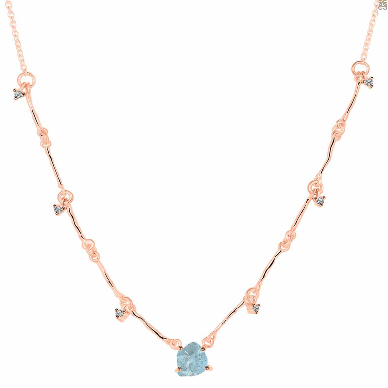 Aquamarine  Raw Crystal & White Topaz Necklace AQM-RDN-385.