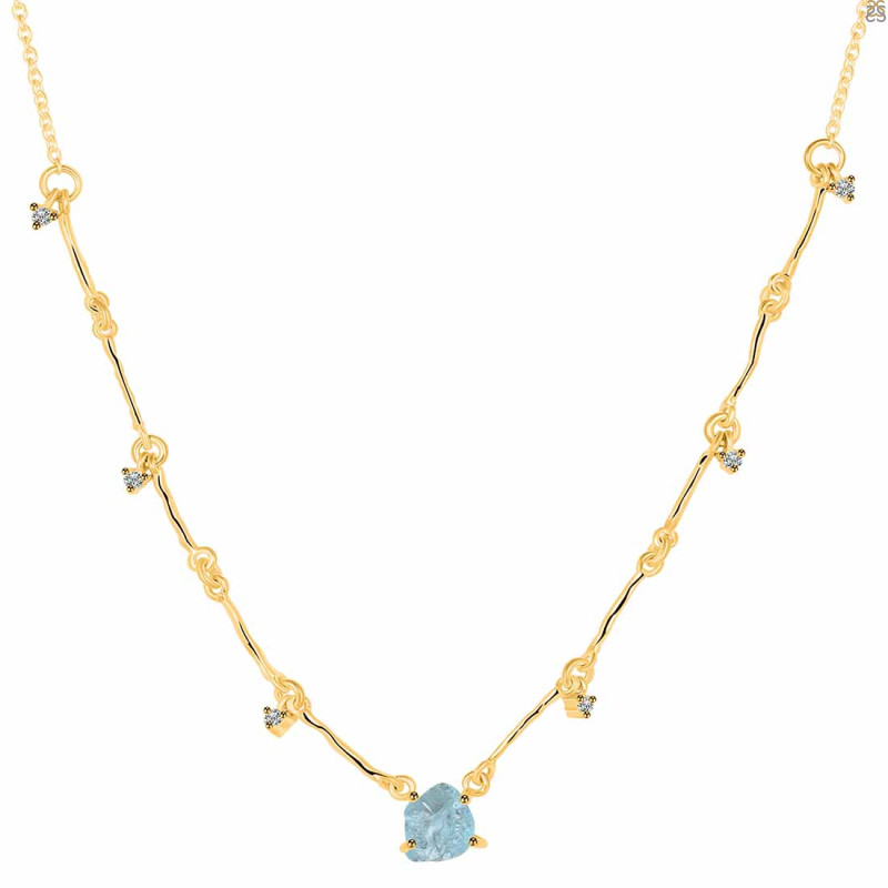 Aquamarine  Raw Crystal & White Topaz Necklace AQM-RDN-385.