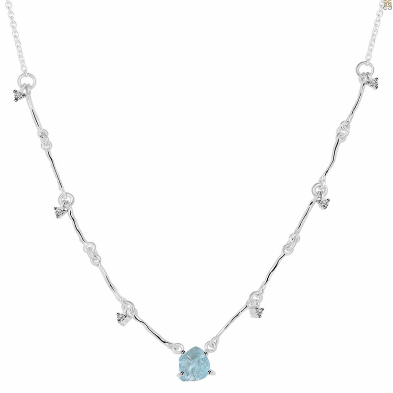 Aquamarine  Raw Crystal & White Topaz Necklace AQM-RDN-385.