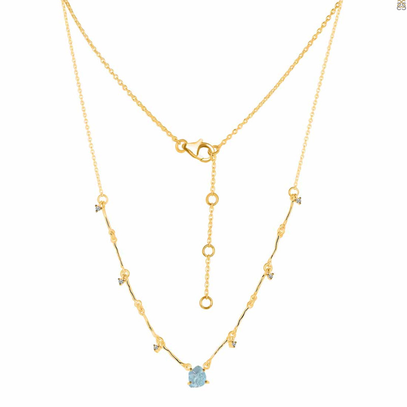 Aquamarine  Raw Crystal & White Topaz Necklace AQM-RDN-385.