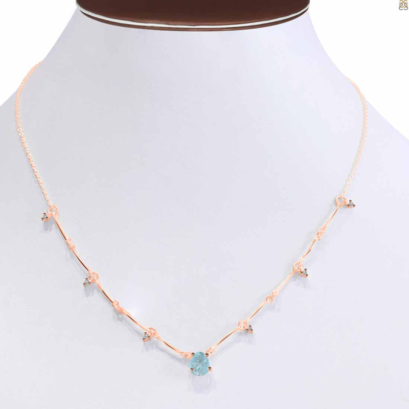 Aquamarine  Raw Crystal & White Topaz Necklace AQM-RDN-385.
