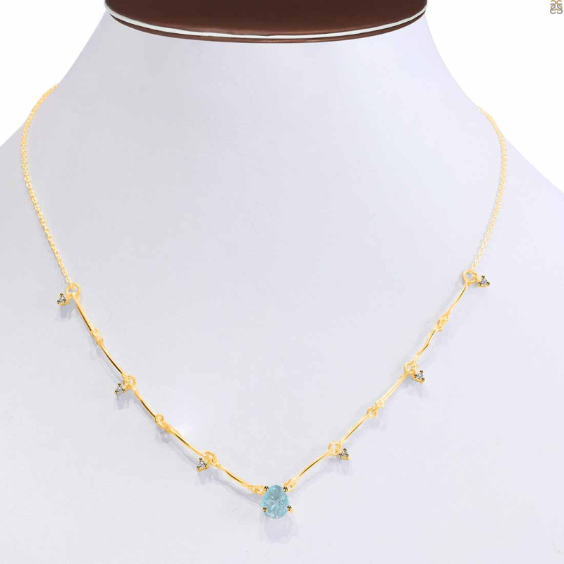Aquamarine  Raw Crystal & White Topaz Necklace AQM-RDN-385.