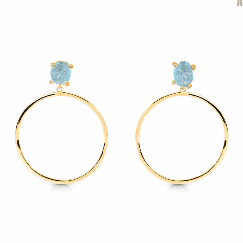 Aquamarine  Raw Crystal & White Topaz Earring AQM-RE-59.