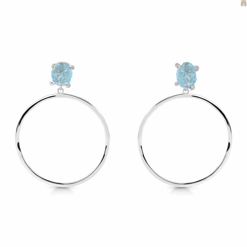 Aquamarine  Raw Crystal & White Topaz Earring AQM-RE-59.