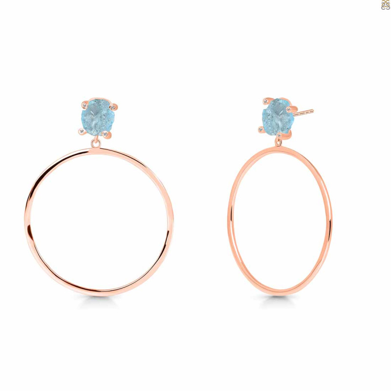 Aquamarine  Raw Crystal & White Topaz Earring AQM-RE-59.