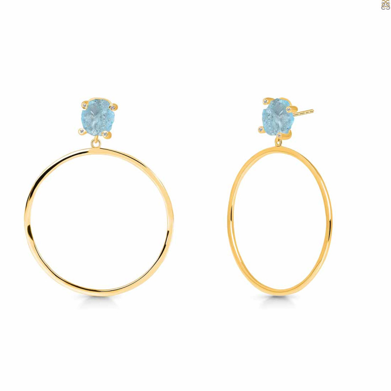 Aquamarine  Raw Crystal & White Topaz Earring AQM-RE-59.