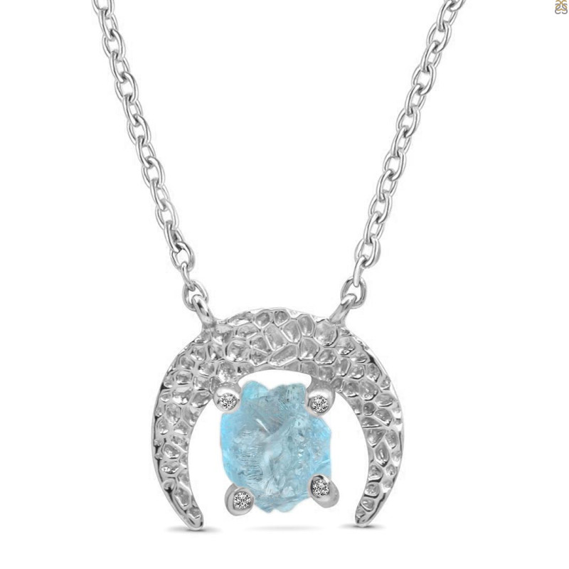 Aquamarine Raw Crystal & White Topaz Necklace AQM-RN-67.