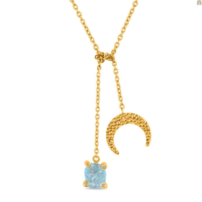 Aquamarine Raw Crystal & White Topaz Necklace AQM-RN-71.