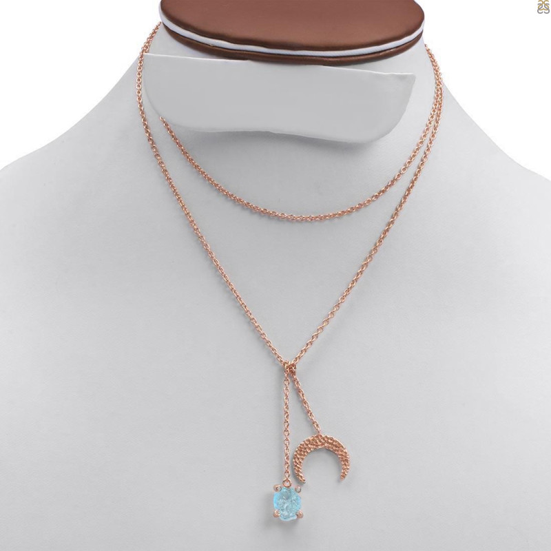 Aquamarine Raw Crystal & White Topaz Necklace AQM-RN-71.