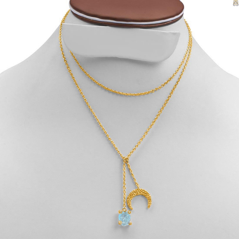 Aquamarine Raw Crystal & White Topaz Necklace AQM-RN-71.