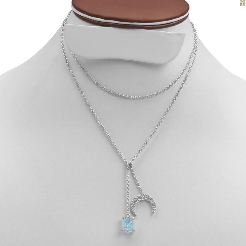 Aquamarine Raw Crystal & White Topaz Necklace AQM-RN-71.