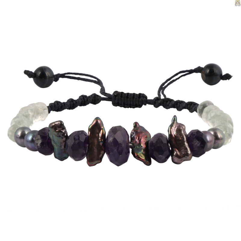 Amethyst / Pearl / Green Amethyst Beaded Bracelet BDD-11-101
